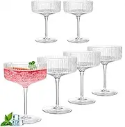 LDXDRU Set of 6 Vintage Coupe Glasses, 200 ml Ribbed Champagne Bowls, Champagne Bowls, Cocktail Glasses for Champagne, Espresso Martini, Margarita, Desserts