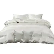 White Silk Satin Pillowcase Quilt/Duvet Cover Set Single Double Queen King Bed