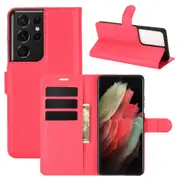 For Samsung Galaxy S21 Ultra Case Lychee Folio PU Leather Wallet Cover, Red