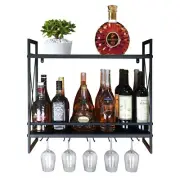 Wine Racks Wall Mounted, 24.2in Black Metal Multipurpose Shelf Hung Bracket w...