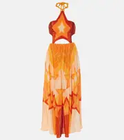 [Farm Rio] Farm Rio Gradient Stripes cutout midi dress AU 14 orange