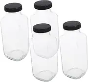 CRILSTYLEO 4 Pack Glass Juice Bottles 500ml Small Bottles for Juicing Vintage Glassware Smoothie Containers Reusable Drinking Jars Lids