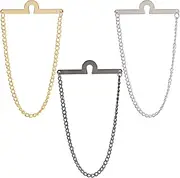 GORGECRAFT 1 Box of 3 Tie Chains Gold Silver Black Metal Brass Classic Collar Clip Tie Links Tie Chain Set for Normal Ties Business Wedding Valentine's Day Father's Day White