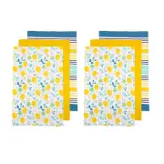 Ladelle Set of 6 Positano Cotton Kitchen Tea Towels 50 x 70 cm White
