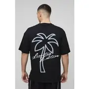 Mens Black Oversized Line Drawn Palm Tree Print T-Shirt