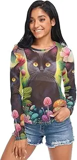 [RPLIFE] Black Cat Flowers Mesh Long Sleeve, Sheer See Through Top S-XXL
