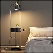 Indoor Floor Lamps Floor Lamp with Drawer Table, Mid Century Modern Standing Lamps, Floor Lamps End Table with Charging Station, Bedside Table with Lamp Attached Standing Lamp(Black)