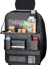 Boolico PU Leather Car Organiser Children's Backrest Protector with Foldable Table 1 Piece Car Seat Organiser Children with Folding Table, Back Seat Protector for Children, Car Travel Accessories