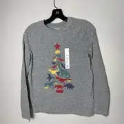 Jumping Beans Boys Size 12 Softest Tee Long Sleeve Gray Dinosaurs Christmas Tree