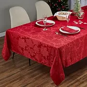 Kadut Christmas Tablecloth, Poinsettia Leaf Red Tablecloth (60 x 126 Inch) for 8 Foot Rectangle Tables, Heavy Duty Fabric, Table Cloth for Harvest, Xmas Holiday, Winter, and Parties Table Cover