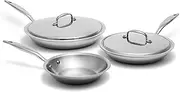 [Heritage Steel] 5 Piece Fry Pan Set | Made In USA | Titanium Series | 316Ti Skillet with Stay Cool Handle | Fully Clad Stainless Steel Pan with 5-Ply Construction | Induction Ready & Non Toxic