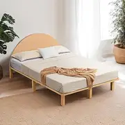Furb Double Bed Frame Wooden Bed Base with Headboard Solid Pine Wood Platform Bed for Kids Toddler and Adult Bedroom Furniture(Oak)