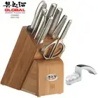 Global Takashi Knife Block Set 10 Piece & Minosharp Knife Sharpener