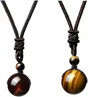 [Generic] 2 Pieces Natural Crystal Pendant Necklaces Crystal Lucky Blessing Chakra Crystal Beads Necklace 16 mm Black Obsidian Tiger Eyes Necklaces with Adjustable Braided Rope Cords