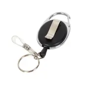 Retractable Keychain KeyRing Clip Heavy Duty Recoil Key Chain Holder Ring Badge Belt Reel ID Card Carabiner Cord Pull Rope Name Office Oval Black