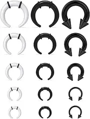 [Lcolyoli] Large Septum Rings 14G 12G 8G 6G 4G PA Ring Internally Threaded Spike Horseshoe Barbells Stainless Steel & Acrylic Pincher Tapers C Shape Buffalo Stretcher Expander for Women Men