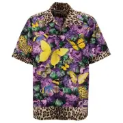 Dolce & Gabbana Dj Khaled Hawaii Shirt with Butterfly Leopard Print Purple