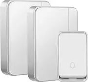 Waterproof Wireless Doorbell, AURTEC Door Chime Kit with 1 Press Self-Powered Transmitter & 2 Plug-in Receivers, No Battery Required, 4 Volume Levels, 51 Chimes, White