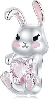 [Teleye] Easter Rabbit Charm 925 Sterling Silver Charm Fits For Pandora Bracelet Necklace,BSC998, Cubic Zirconia, Created Cubic Zirconia