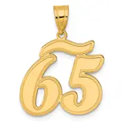 14k Yellow Gold Brushed Border Script Number 65 Pendant