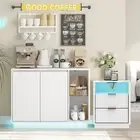 White Buffet Sideboard with LED Lights and RGB LED Side Table Charging Station