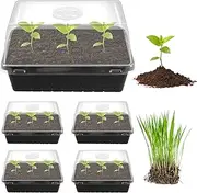 DJAPWPX 5 Packs Seed Starter Tray with Clear Humidity Dome Seedling Starter Trays Kits for Seed Starting Germination Seedling Propagation and Plant Growing (Black)