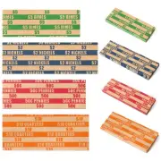 100 pcs Assorted Packed Flat Stripped Coin Wrappers, Coin Rolls Wrapper for Q...