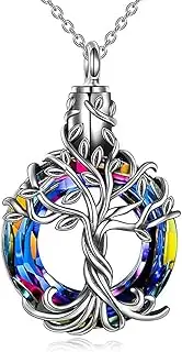 DOTUIARG Stainless Steel Tree of Life Urn Necklace for Ashes Cremation Jewelry with Circle Crystal Memorial Keepsake Jewelry Gifts