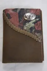 ZEP-PRO Virginia Tech Hokies Fence Row Camo Leather Trifold Wallet Tin GIFT Box