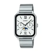 Casio Analogue Moon Phase 50M Water Resistant White & Black Face Stainless Steel Band MTPM305D-7A2