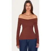 Chocolate Cross Over Bardot Long Top, Chocolate