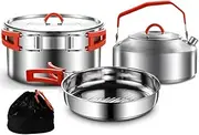 Camping Cooking Set, Camping Cookware Set, 304 Stainless Steel Camping Pots and Pans Set, Includes Pot Nonstick Frying Pan Kettle in Mesh Bag for Hiking Outdoor Cooking Backpack for 1-2 Men