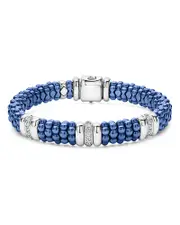 Lagos 18K Yellow Gold & Sterling Silver Diamond Rondelle & Ultramarine Ceramic Caviar Bead Statement Bracelet