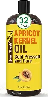 Seven Minerals Pure Cold Pressed Apricot Kernel Oil - Big 32 fl oz Bottle - Non-GMO, Hexane Free, Natural & Lightweight Moisturizer for All Skin Types - Perfect Oil for Massage Therapy & Aromatherapy