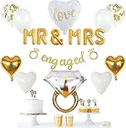 Vidal Crafts Engagement Party Decorations, Gold Engaged Banner, MR&MRS Balloon, Giant Ring, Heart Balloons, Latex Confetti Balloons, Themed Decor