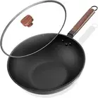 Lyeef Nonstick Wok, 13-Inch Carbon Steel Wok Pan with Lid Woks & Stir-Fry Pans N
