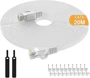 Cat 6 Lan Cable Lovicool 65 ft White Flat Internet Network Cable Computer Lan Cable Cat6 Ethernet Cords With Snagless Rj45 Connectors with Cable Clips 20 Meters