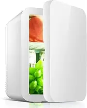 TECHVIDA Portable Mini Refrigerator 8L, Bedroom, Car, Travel, 220V AC/12V DC, White, 1 Door, 1 Shelf, 8L Capacity, 1 Star Energy Efficiency