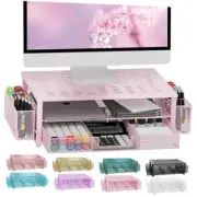 Monitor Stand with Drawer and Pen Holder, Desk Organizers and Pink
