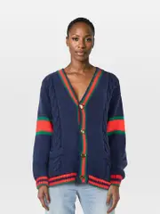 Navy Wool Oversize Cable Knit Cardigan
