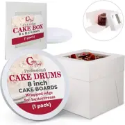 Cakebon Cake Boxes with Boards - 8 Inch Round Drum White (1-pack) 1-Pack