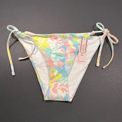 Victoria Secret Medium M Bikini Bottom Cheeky Side Tie Camo Pastel Blue Pink