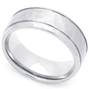 Men Fashion 8MM Stainless Steel Hammered Wedding Band Ring