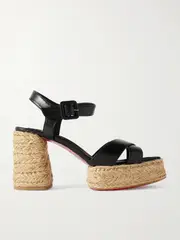 [Christian Louboutin] Christian Louboutin - Calakala 85 Leather Espadrille Platform Sandals - Black - IT39 IT 39 Black