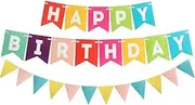 Haobase Happy Birthday Banner Triangle Flags Banner Happy Birthday Sign Swallowtail Flag Hanging Party Decoration (Multi-Color)