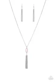 Paparazzi Tassel Tease Pink Silver Chain Necklace Earrings Set