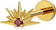 [FINE4U] 1PC 16G ASTM F136 Titanium Sunburst Piercing Jewelry Stud Internally Threaded with 6mm 8mm Post for Conch Helix Tragus Flat Labret