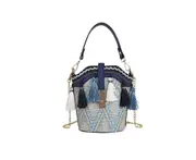 Fashion Shell Bucket Bag Tassel Straw Beach Bag Ladies Shoulder Messenger Bag Handbag Chain Small Bag-Blue