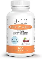 Chewable Vitamin B12 Methylcobalamin 1000 mcg Supplement - 100 Cherry Sublingual Methyl B 12 Tablets for a Natural Energy & Metabolism Boost