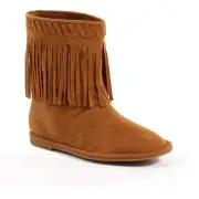 Ellie Fringed Mid Calf Microfiber Moccasins Boots Child Girls Shoes 101/Meeko